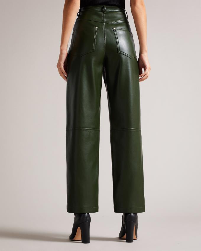 Pantalon Ted Baker Straight Leg Faux Leather Kaki Femme | GNG-85415610